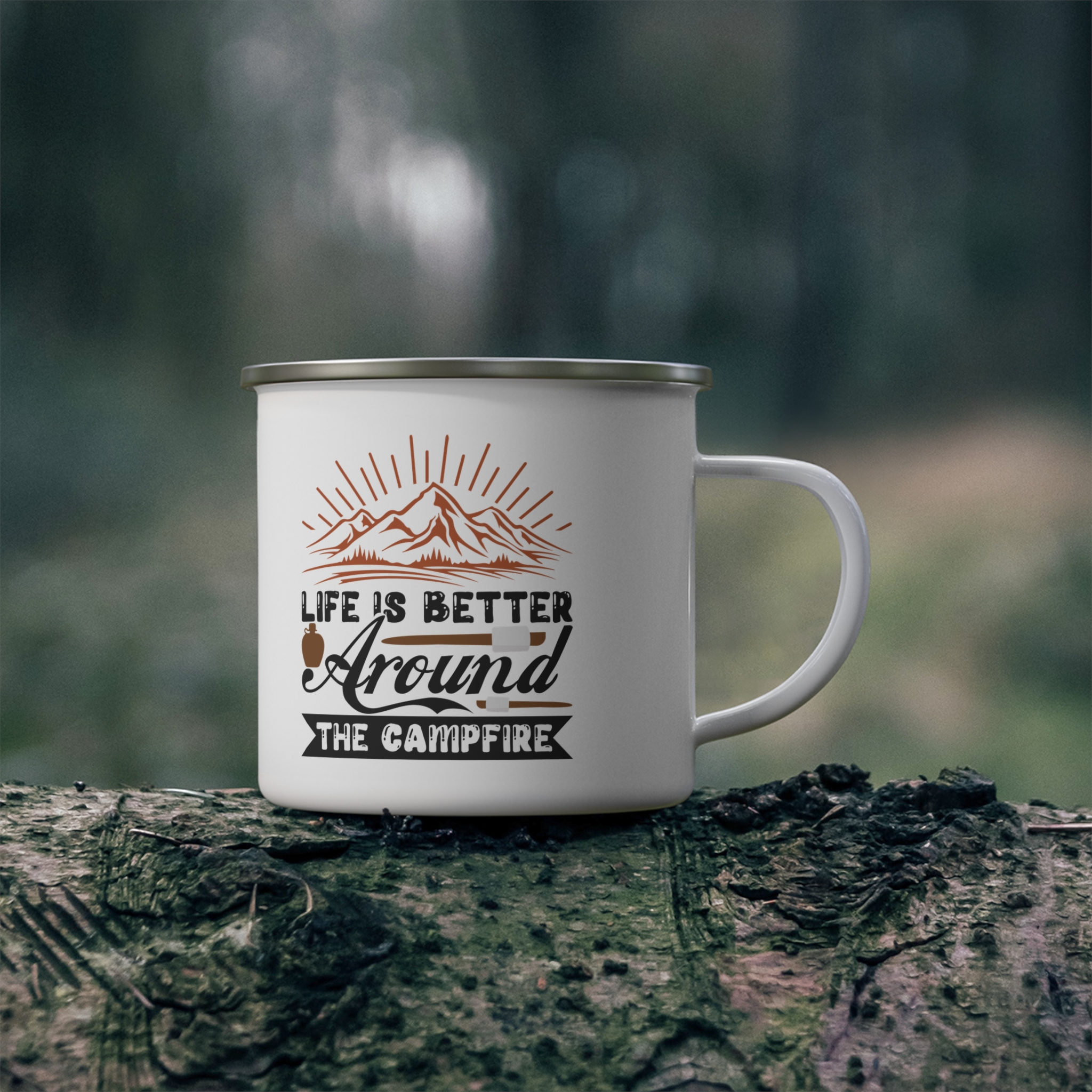 Enamel Camping Mug — "Life Is Better Around the Campfire" Rustic Mountain Camper Gift - Image 4