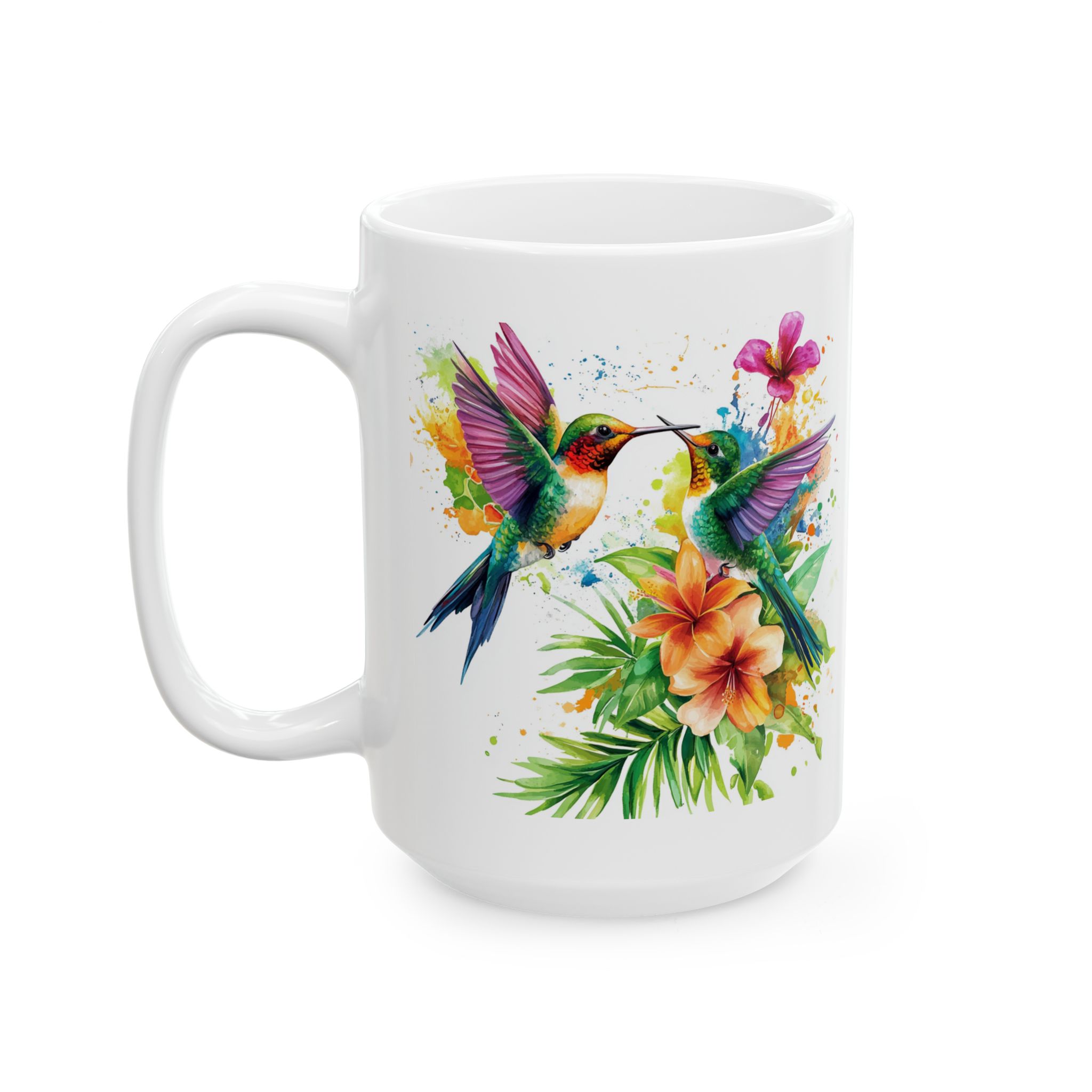 Blue Hummingbirds and Tropical Flowers Watercolor Mug – Bird Lover Coffee Mug – 11oz/15oz Ceramic Mug - Image 7