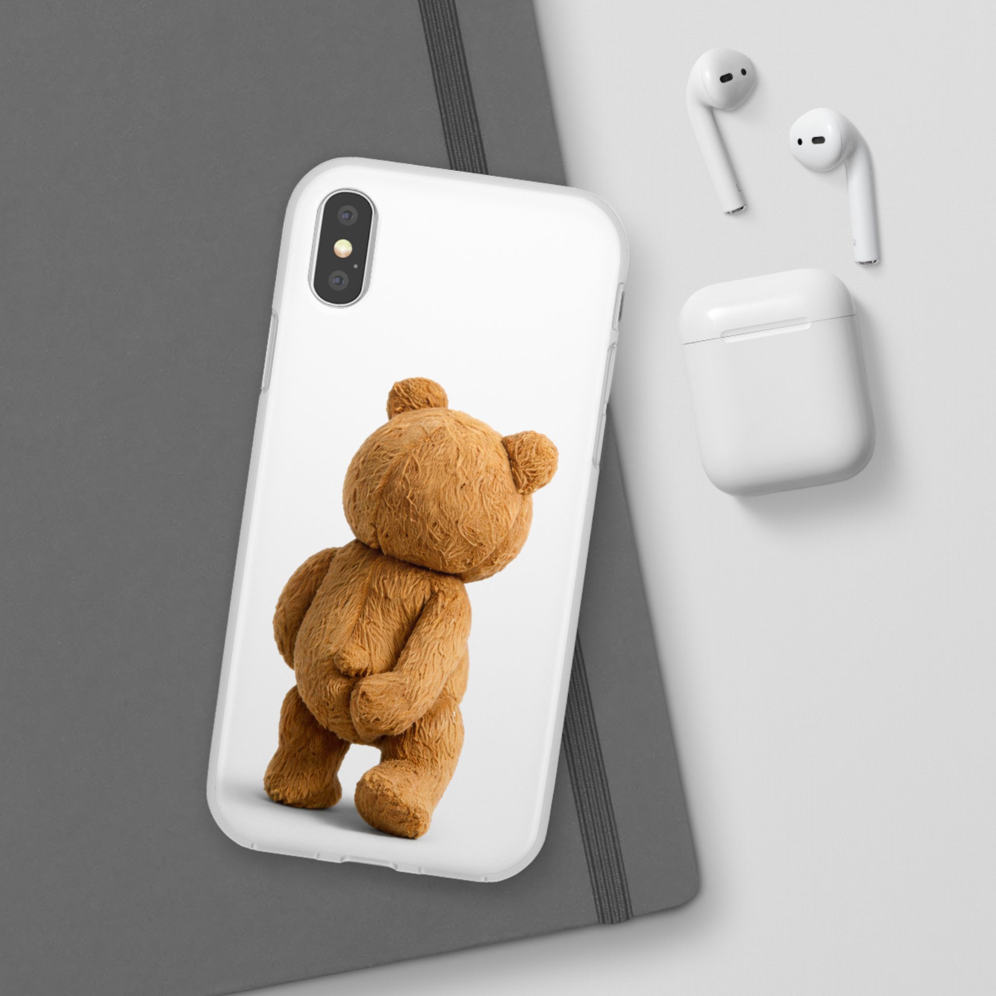 Cute Teddy Bear Phone Case — Clear Flexi Case with Backview Plush Design - Image 104