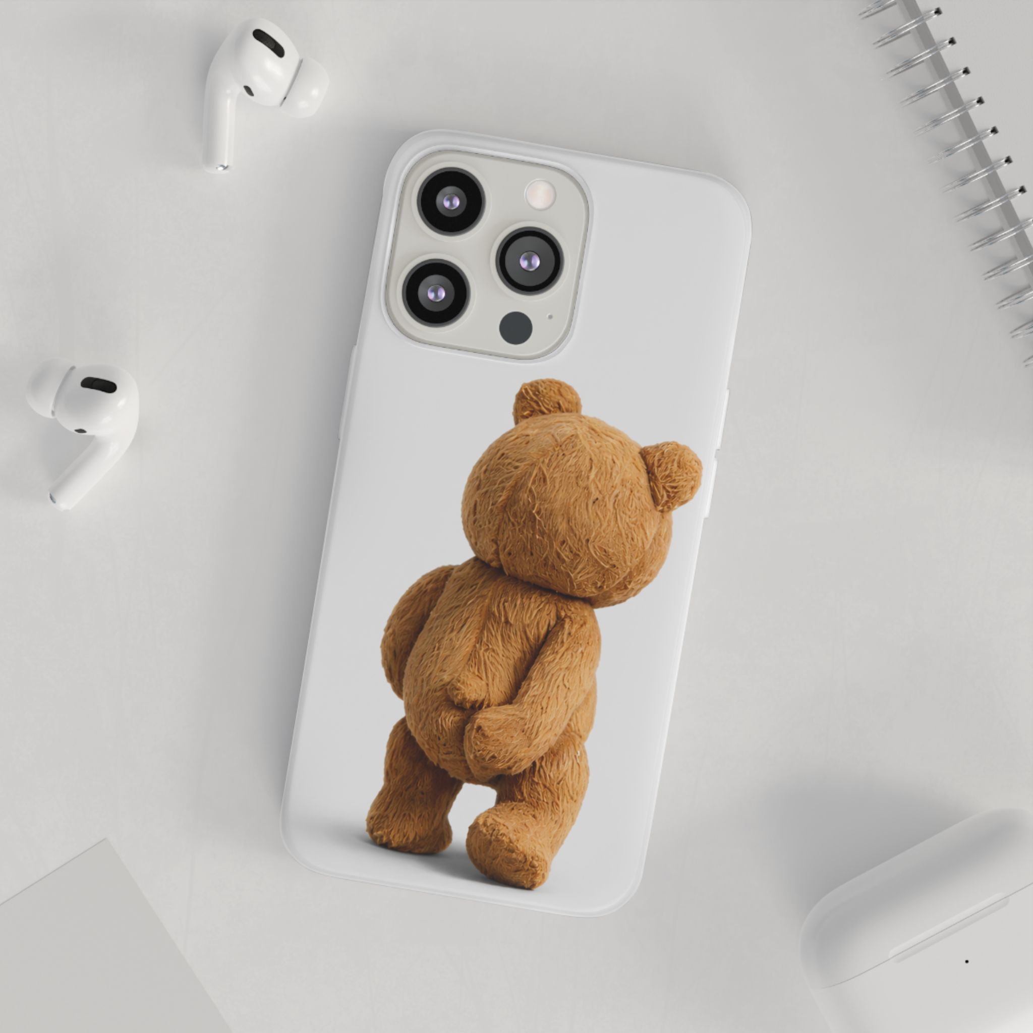 Cute Teddy Bear Phone Case — Clear Flexi Case with Backview Plush Design - Image 128