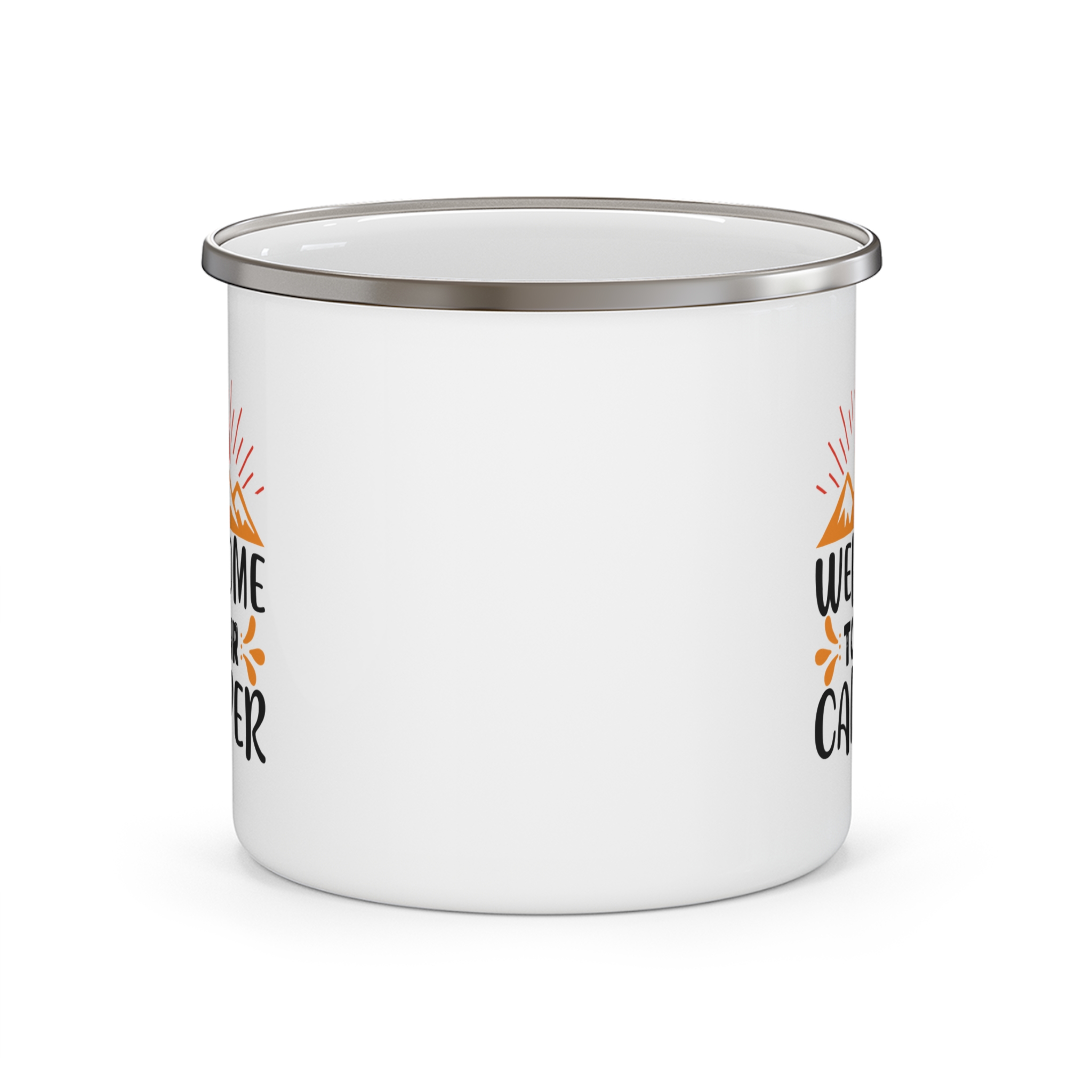 Welcome to Our Camper Enamel Camping Mug — Retro Mountain Coffee Cup - Image 2