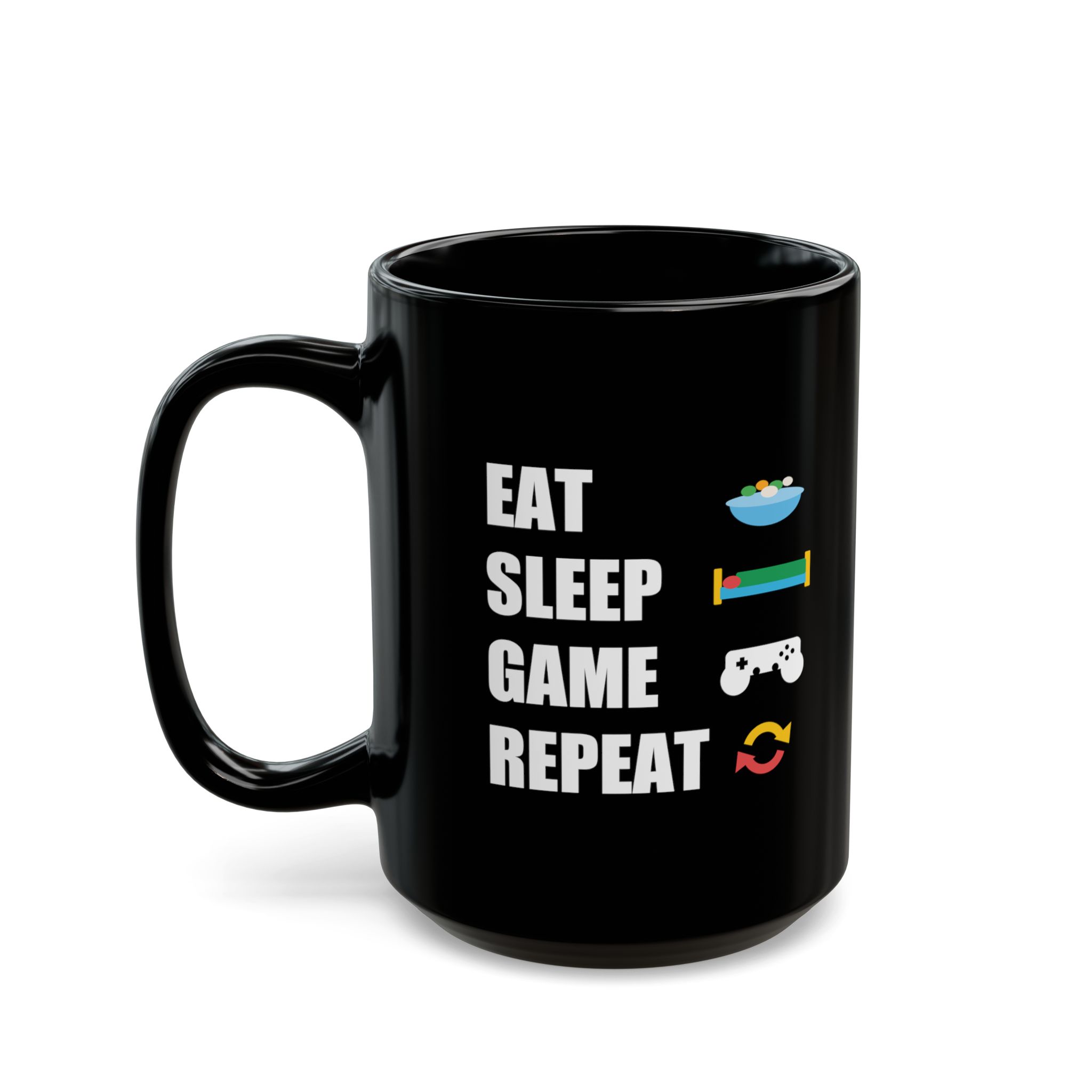 Eat Sleep Game Repeat Black Mug – Funny Gamer Coffee Mug – 11oz/15oz Ceramic Mug - Image 7