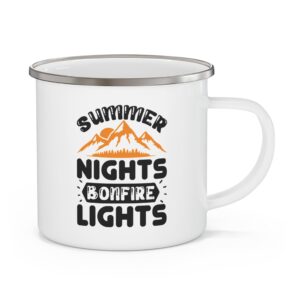 Enamel Camping Mug — Summer Nights Bonfire Lights Camper Coffee Cup