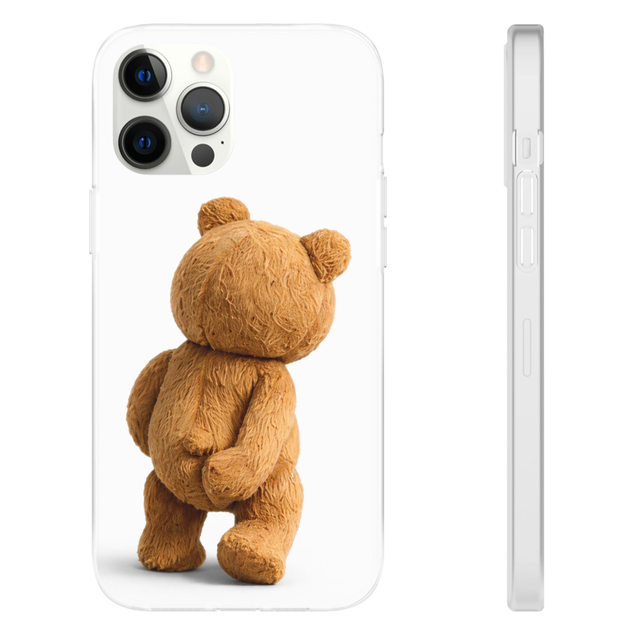 Cute Teddy Bear Phone Case — Clear Flexi Case with Backview Plush Design - Image 43