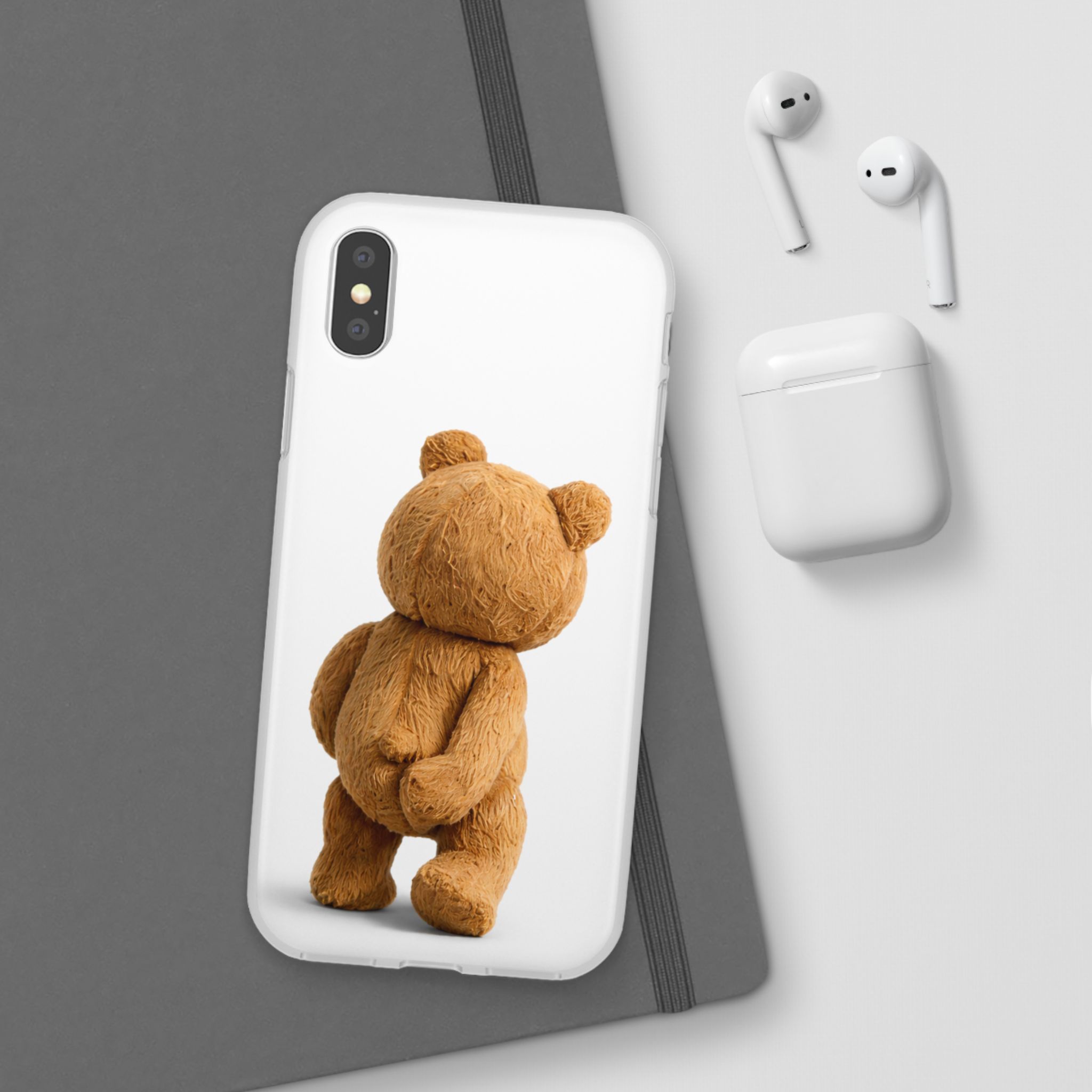 Cute Teddy Bear Phone Case — Clear Flexi Case with Backview Plush Design - Image 92