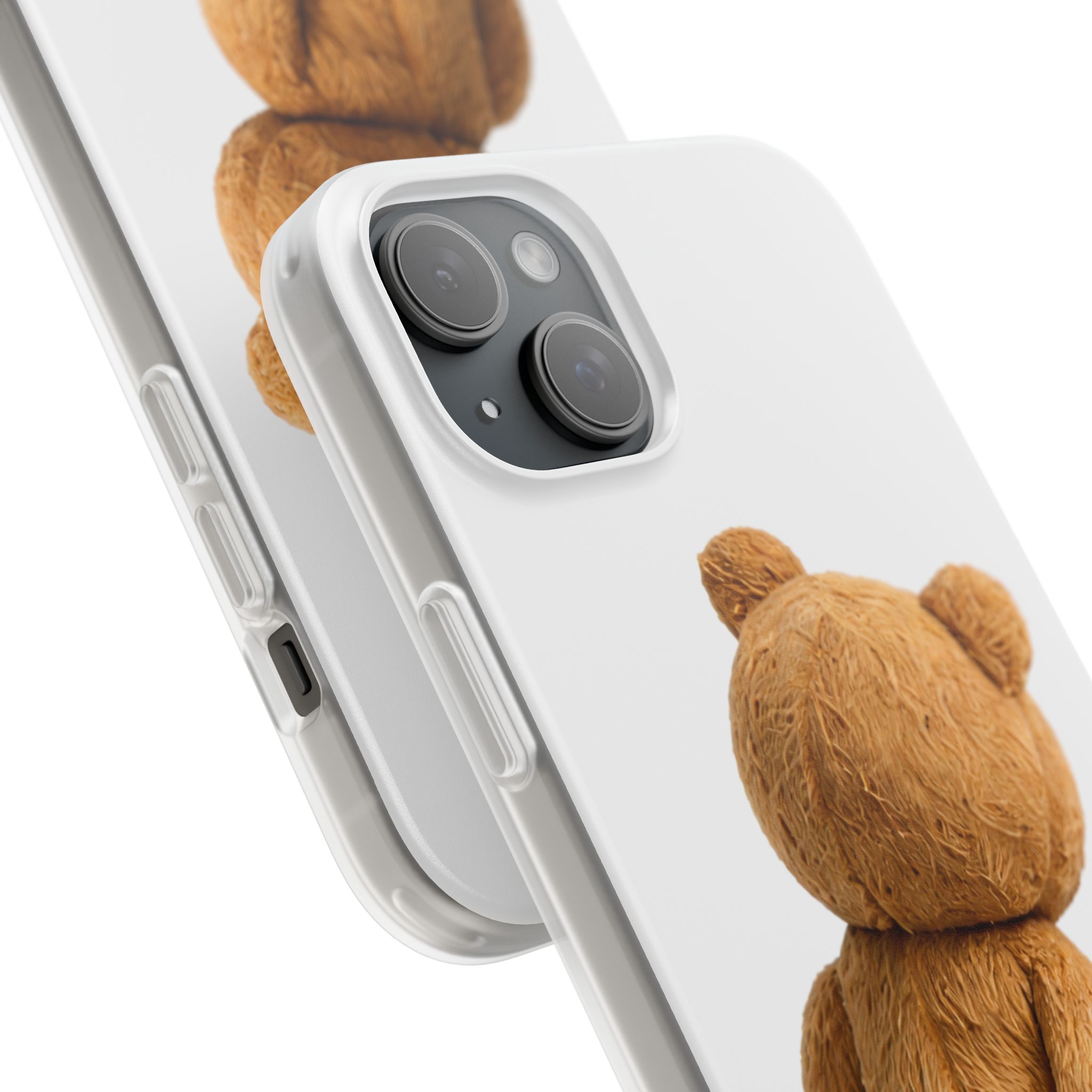 Cute Teddy Bear Phone Case — Clear Flexi Case with Backview Plush Design - Image 176