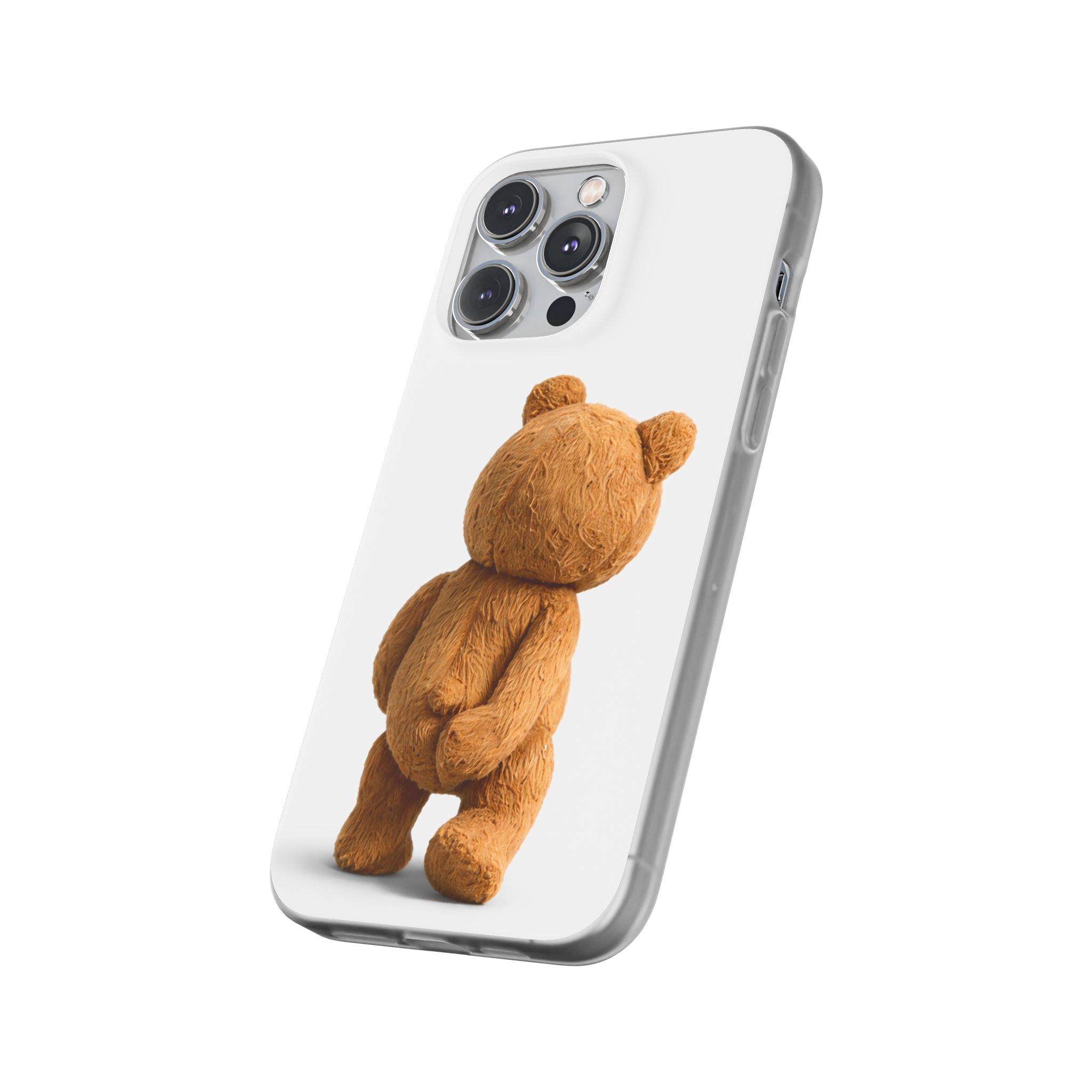 Cute Teddy Bear Phone Case — Clear Flexi Case with Backview Plush Design - Image 165