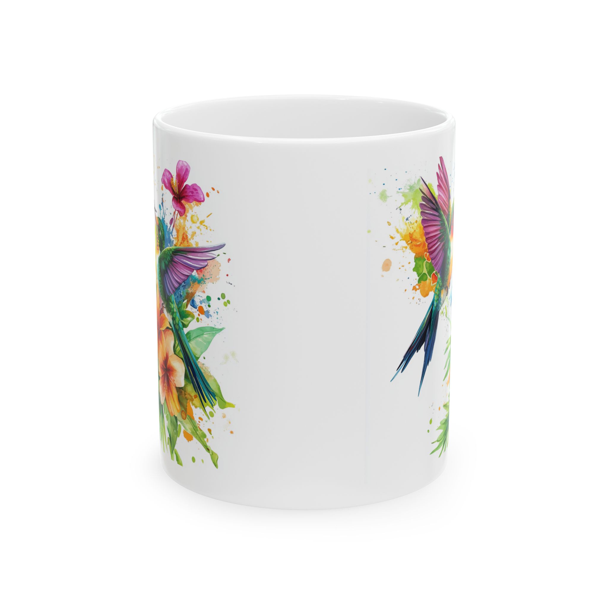 Blue Hummingbirds and Tropical Flowers Watercolor Mug – Bird Lover Coffee Mug – 11oz/15oz Ceramic Mug - Image 2