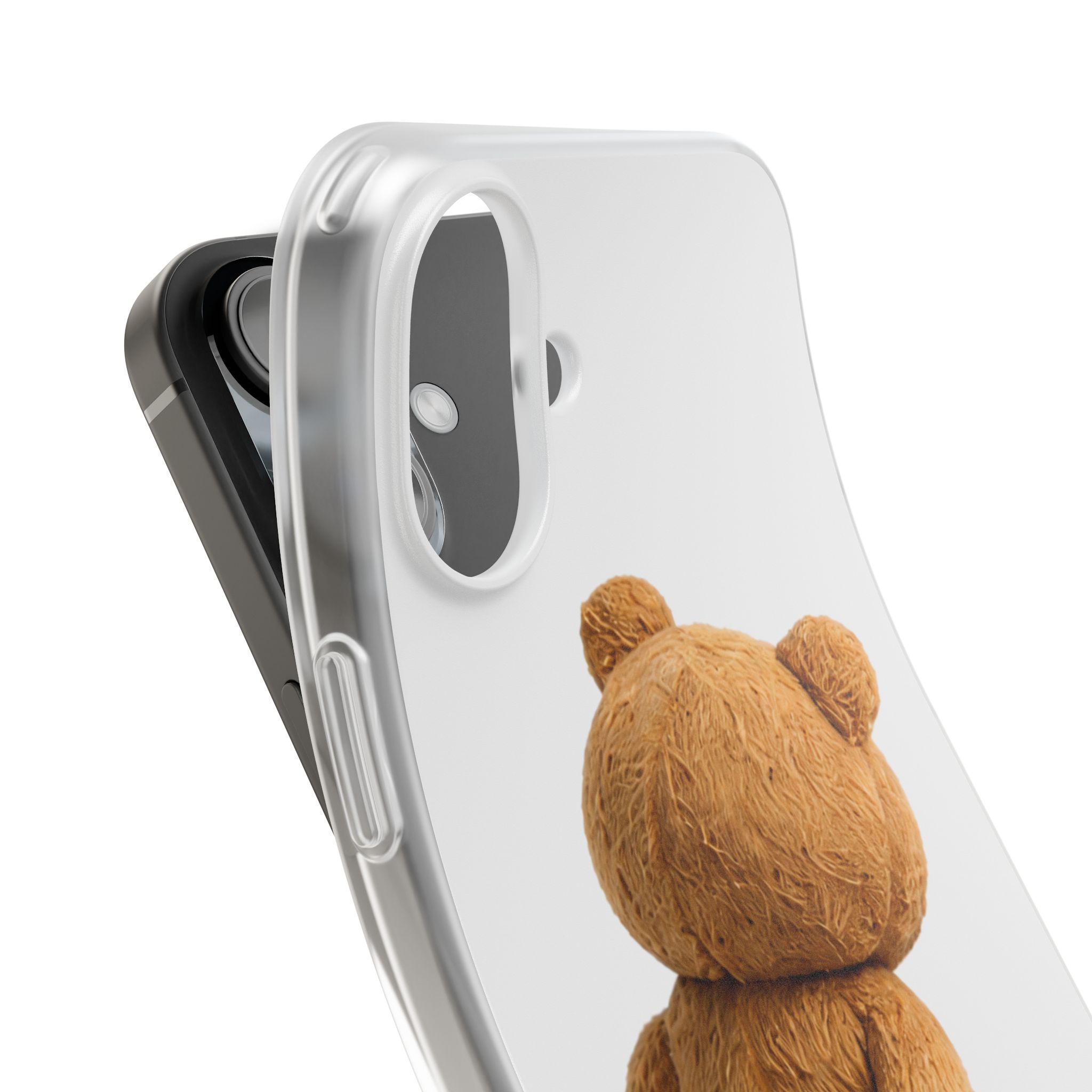 Cute Teddy Bear Phone Case — Clear Flexi Case with Backview Plush Design - Image 209