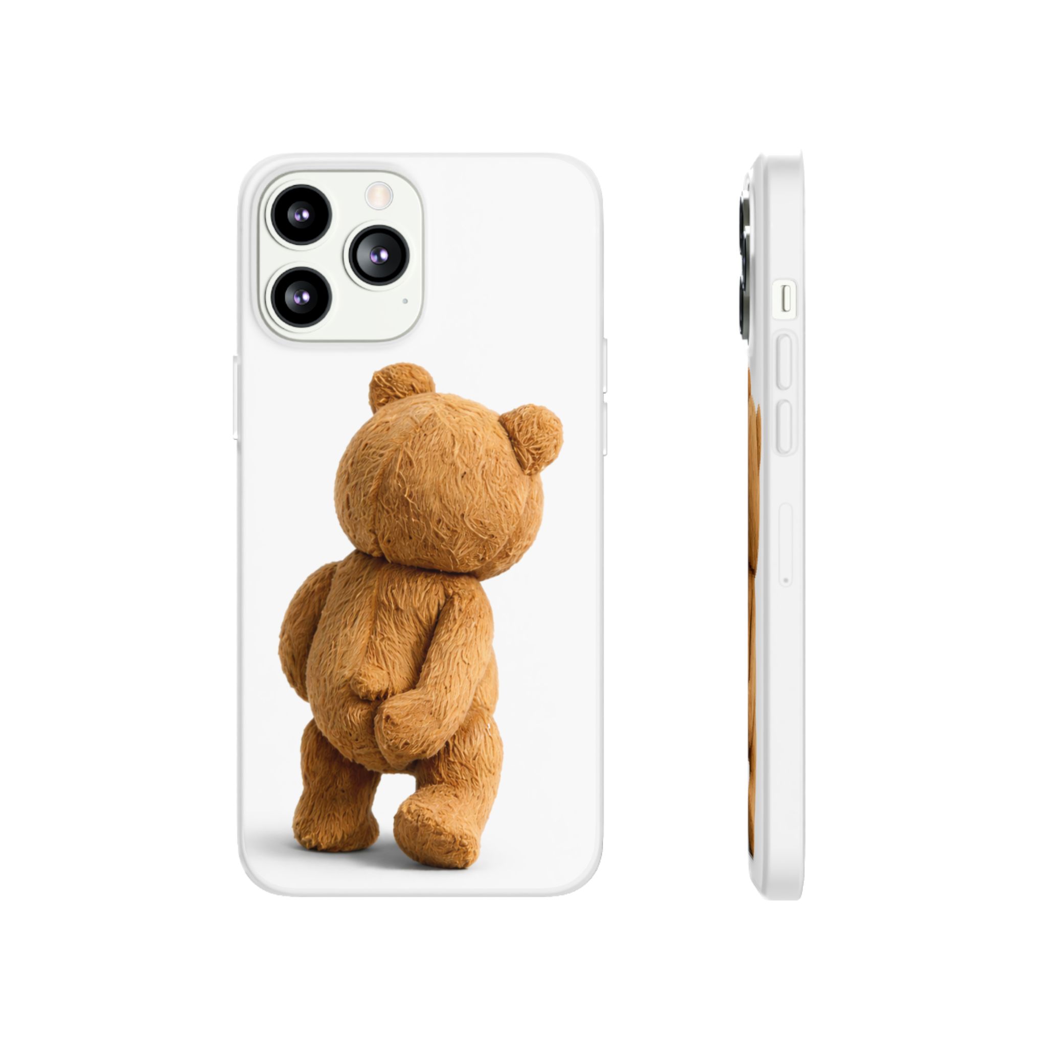 Cute Teddy Bear Phone Case — Clear Flexi Case with Backview Plush Design - Image 122