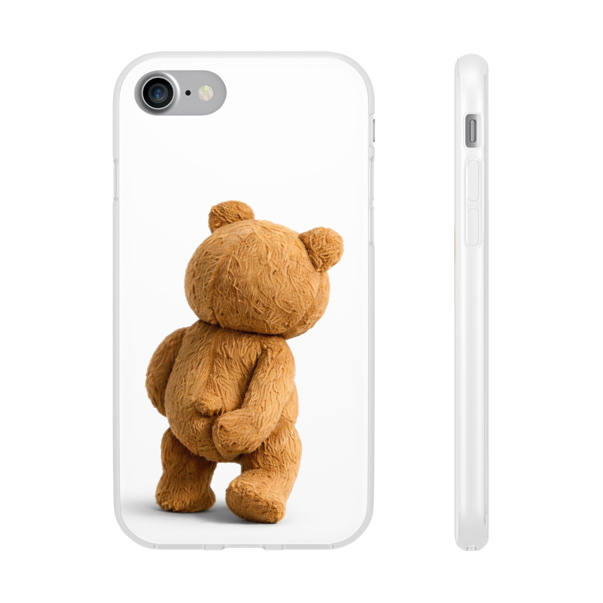 Cute Teddy Bear Phone Case — Clear Flexi Case with Backview Plush Design - Image 10