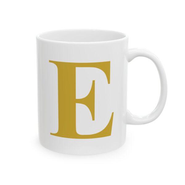 Gold Letter E Monogram Mug – Gold Initial Alphabet Coffee Mug – 11oz/15oz Ceramic Mug