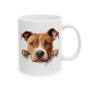 American Pit Bull Terrier Peeking Dog Mug – Dog Lover Coffee Mug – 11oz/15oz Ceramic Mug