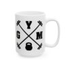 GYM Crossed Barbells Gym Mug – Funny Workout Coffee Mug – 11oz/15oz Ceramic Mug