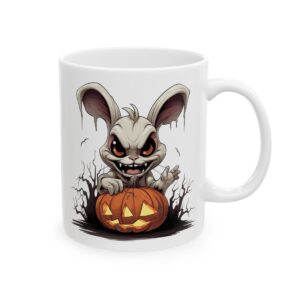 Scary Bunny Jack-o'-Lantern Halloween Mug – Cute Pumpkin Coffee Mug – 11oz/15oz Ceramic Mug