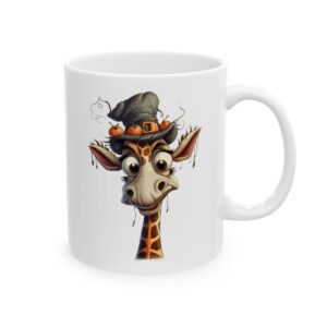 Giraffe in a Witch Hat with Pumpkin Halloween Mug – Cute Pumpkin Coffee Mug – 11oz/15oz Ceramic Mug