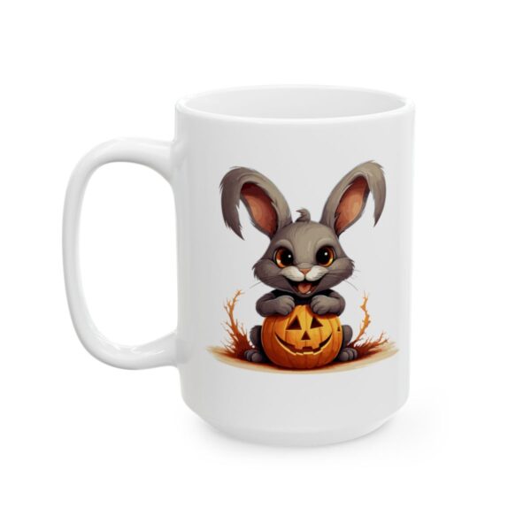 Gray Bunny with Pumpkin Halloween Mug – Cute Pumpkin Coffee Mug – 11oz/15oz Ceramic Mug - 10978_3_left.jpg Gray Bunny with Pumpkin Halloween Mug – Cute Pumpkin Coffee Mug – 11oz/15oz Ceramic Mug