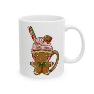 Gingerbread Man Mug with Whipped Cream Christmas Drink Mug – Holiday Coffee Lover Mug – 11oz/15oz Ceramic Mug
