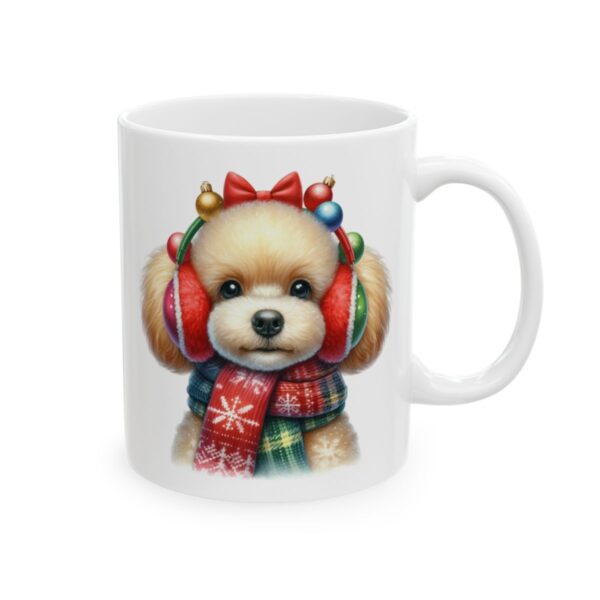 Fluffy Puppy with Winter Earmuffs Christmas Dog Mug – Dog Lover Christmas Coffee Mug – 11oz/15oz Ceramic Mug