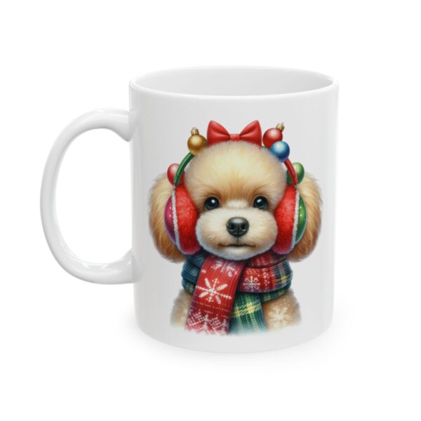 Fluffy Puppy with Winter Earmuffs Christmas Dog Mug – Dog Lover Christmas Coffee Mug – 11oz/15oz Ceramic Mug