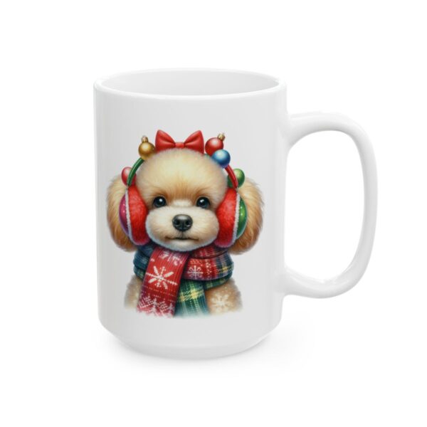 Fluffy Puppy with Winter Earmuffs Christmas Dog Mug – Dog Lover Christmas Coffee Mug – 11oz/15oz Ceramic Mug