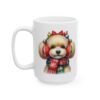 Fluffy Puppy with Winter Earmuffs Christmas Dog Mug – Dog Lover Christmas Coffee Mug – 11oz/15oz Ceramic Mug