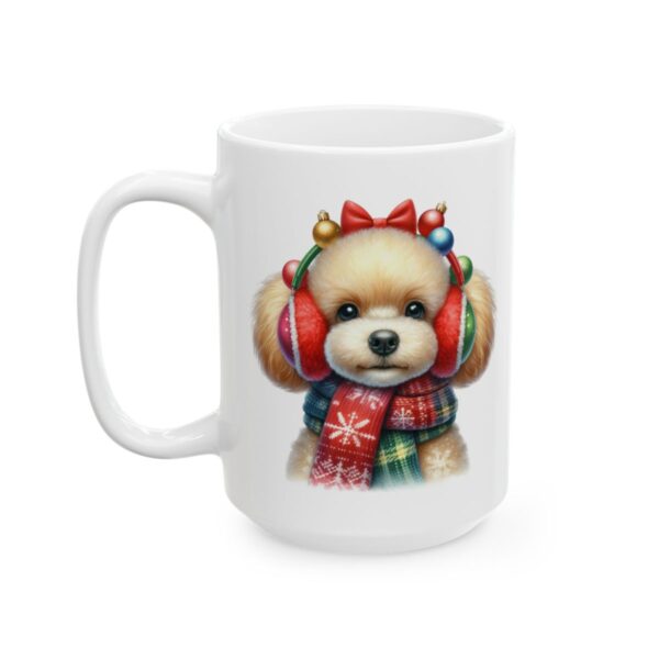 Fluffy Puppy with Winter Earmuffs Christmas Dog Mug – Dog Lover Christmas Coffee Mug – 11oz/15oz Ceramic Mug