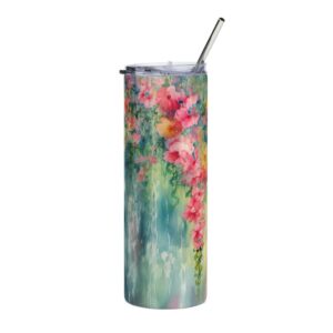 Pink Carnation Watercolor Flowers Tumbler – 20oz Stainless Steel Tumbler