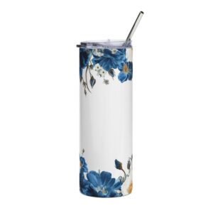 Blue Delphinium and Rose Floral Frame Tumbler – 20oz Stainless Steel Tumbler