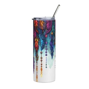 Beaded Boho Feathers Tumbler – 20oz Stainless Steel Tumbler - 9454_0_front.jpg Beaded Boho Feathers Tumbler – 20oz Stainless Steel Tumbler
