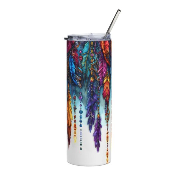 Beaded Boho Feathers Tumbler – 20oz Stainless Steel Tumbler - 9454_1_left.jpg Beaded Boho Feathers Tumbler – 20oz Stainless Steel Tumbler