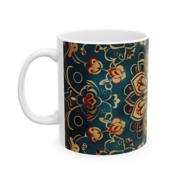 Eastern Enchantment Teal Floral Mandala Mug – 11oz/15oz Ceramic Mug