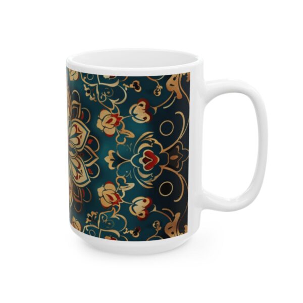 Eastern Enchantment Teal Floral Mandala Mug – 11oz/15oz Ceramic Mug