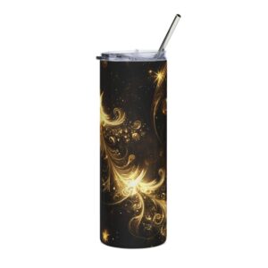 Gold Sparkle Swirls on Black Tumbler – 20oz Stainless Steel Tumbler - 9549_0_front.jpg Gold Sparkle Swirls on Black Tumbler – 20oz Stainless Steel Tumbler