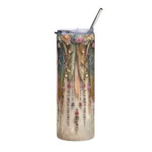 Boho Feather and Flower Tumbler – 20oz Stainless Steel Tumbler - 9570_0_front.jpg Boho Feather and Flower Tumbler – 20oz Stainless Steel Tumbler