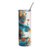 Teal Feather Paint Splash Tumbler – 20oz Stainless Steel Tumbler