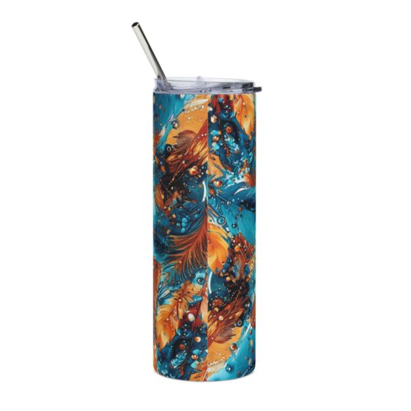 Teal Feather Paint Splash Tumbler – 20oz Stainless Steel Tumbler