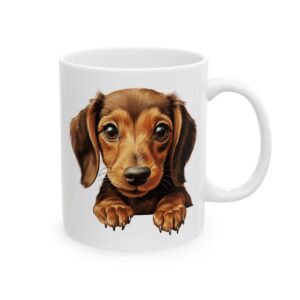 Dachshund Peeking Dog Mug – Dog Lover Coffee Mug – 11oz/15oz Ceramic Mug